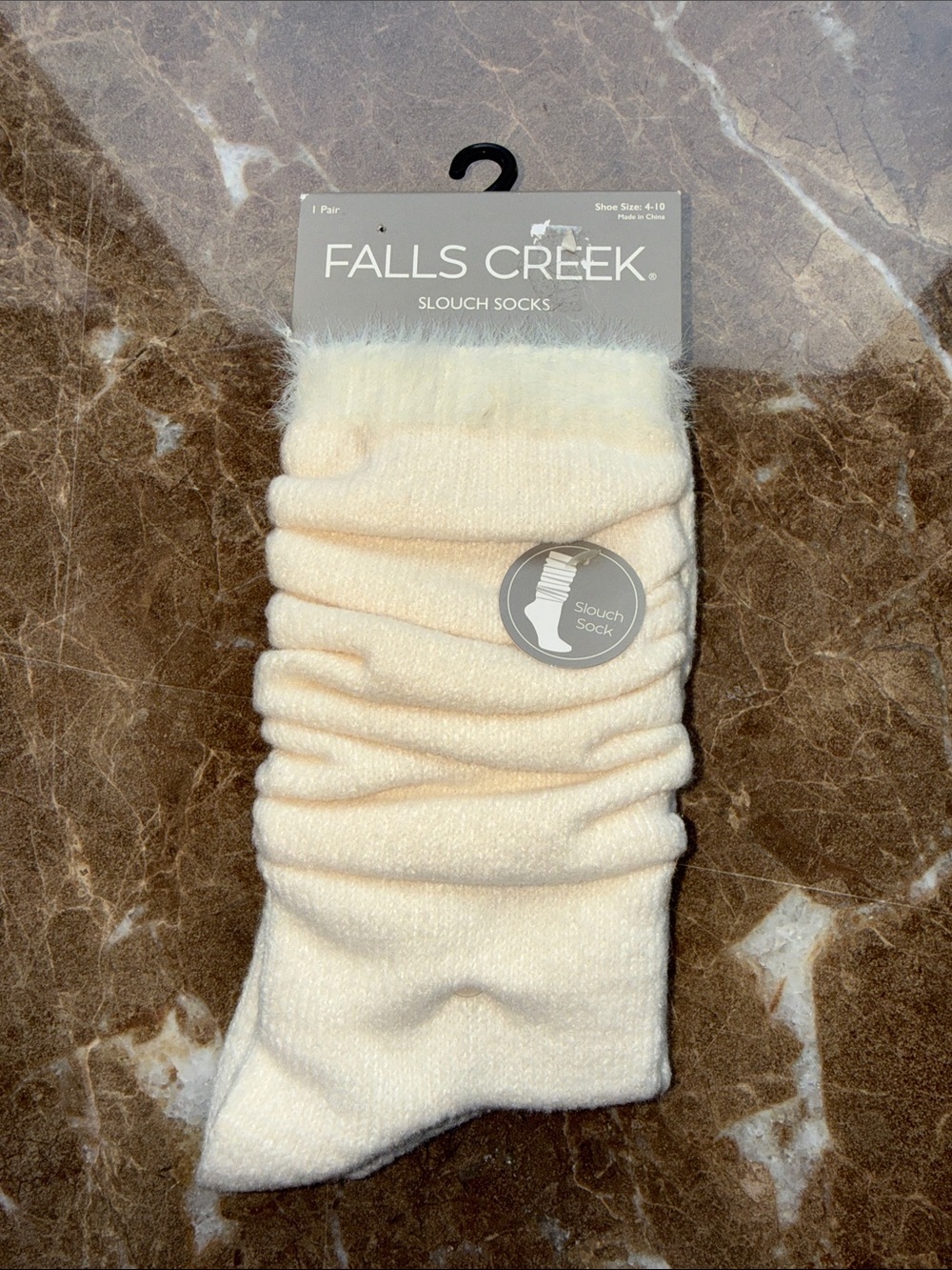 Falls Creek Cream Slouch Socks with Fuzzy Top